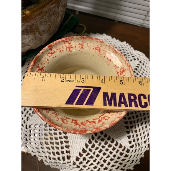 Handmade Red & Cream Speckled Ceramic Apple Baker Dish Bowl 4" Diameter - Picture 4 of 6
